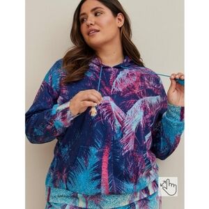 Torrid Hoodie Cover up Lightweight Fleece Palm print Size 2X Pink purple blue